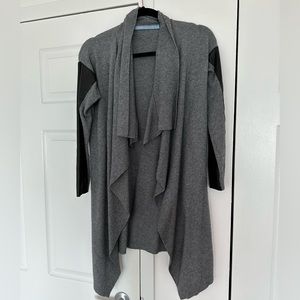 Grey Cardigan with Faux Leather Detail